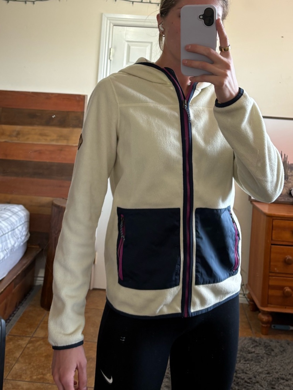 Burton Cream Fleece Jacket with Navy Trim and Purple Zipper